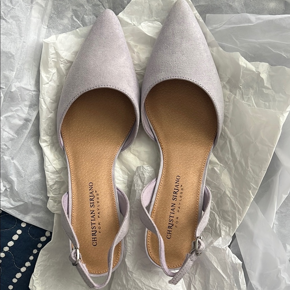 Christian Siriano light mauve/pastel purple slingback kitten heels